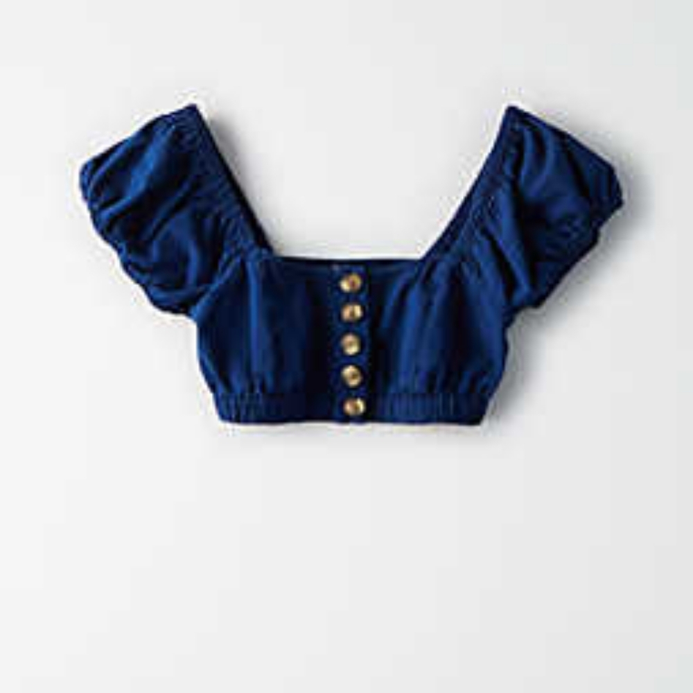 AE Button Front Bubble Crop Top